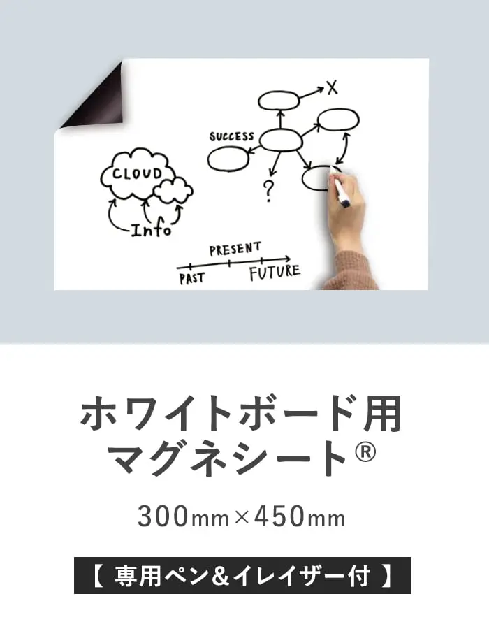 ホワイトボード用マグネシート 300×450mm (0.8mm厚) 専用ペン&イレイザー付【掲載品番】CLW-3045