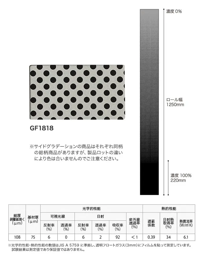 ガラスフィルム サンゲツ クレアス サイドグラデーション GF1818 1250mm巾【掲載品番】GF1818