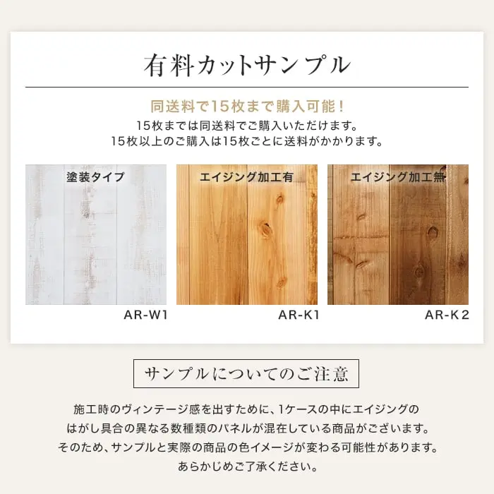【大判サンプル】WOOD LOVERS ウッドパネル ヴィンテージ加工 荒木シリーズ(古材)【掲載品番】AR-W1 / AR-K1 / AR-K2