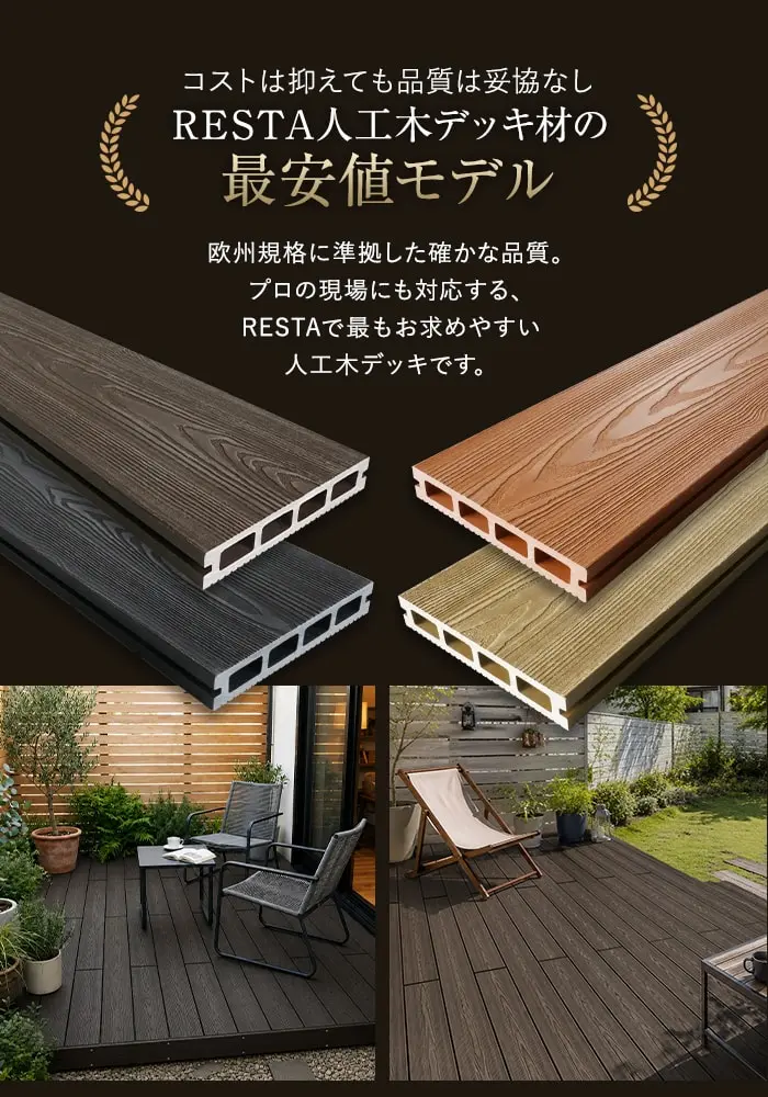 人工木ウッドデッキ RESINWOOD2 ベーシック 床板 (中空仕様) 145×25×1795mm【掲載品番】DK-DEKEN-11 / DK-DEKEN-12 / DK-DEKEN-13 / DK-DEKEN-15
