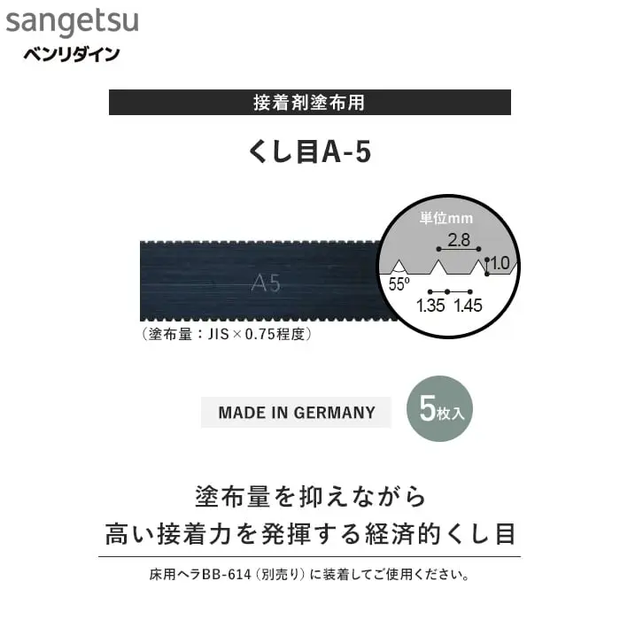 塗布量を抑えながら高い接着力を発揮する経済的くし目