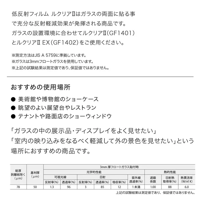 ガラスフィルム サンゲツ クレアス 低反射フィルム ルクリアII EX 1220mm巾 GF1402-2【掲載品番】GF1402-2