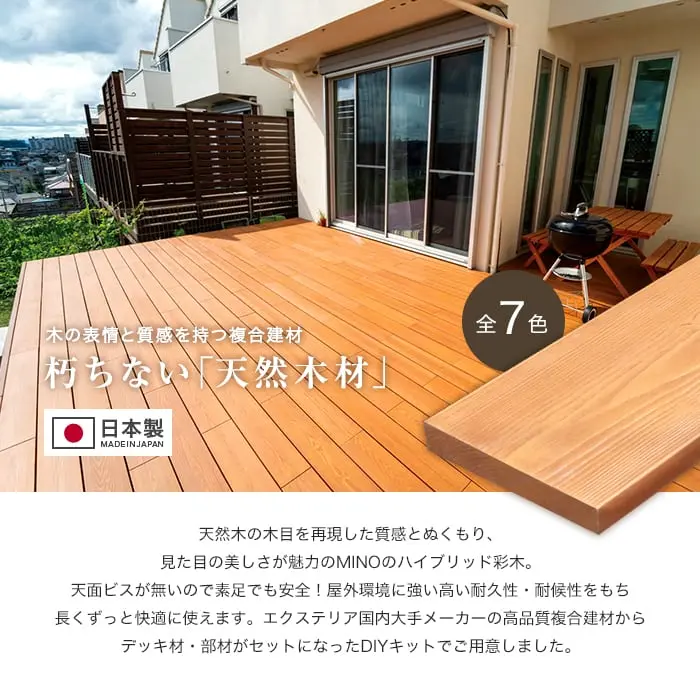 天然木の木目を再現した質感とぬくもり、見た目の美しさが魅力のMINOのハイブリッド彩木。
