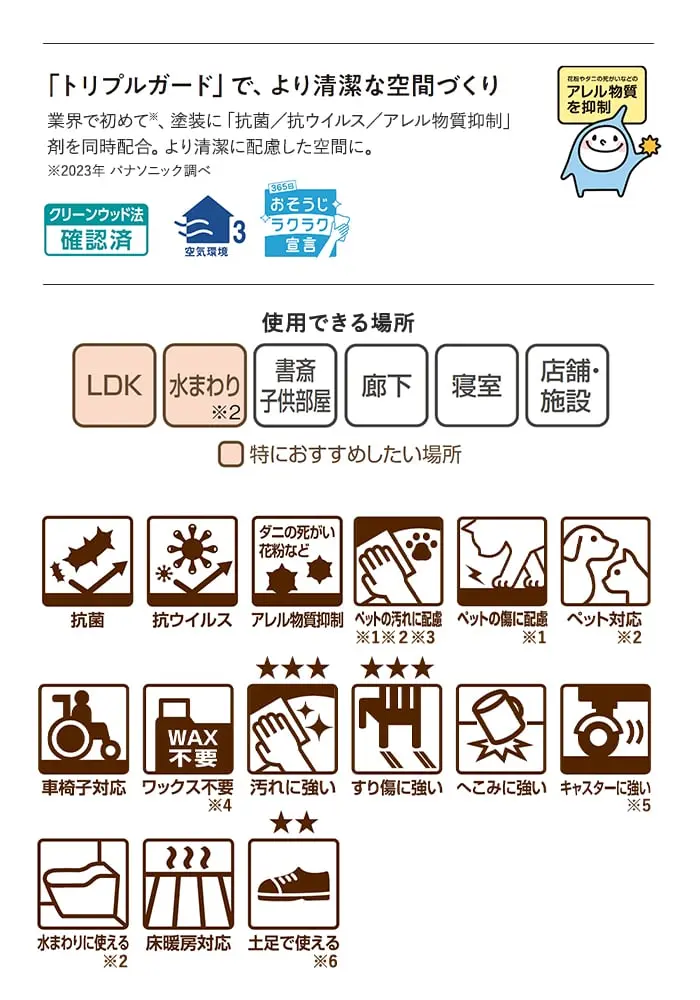 「トリプルガード」で、より清潔な空間づくり