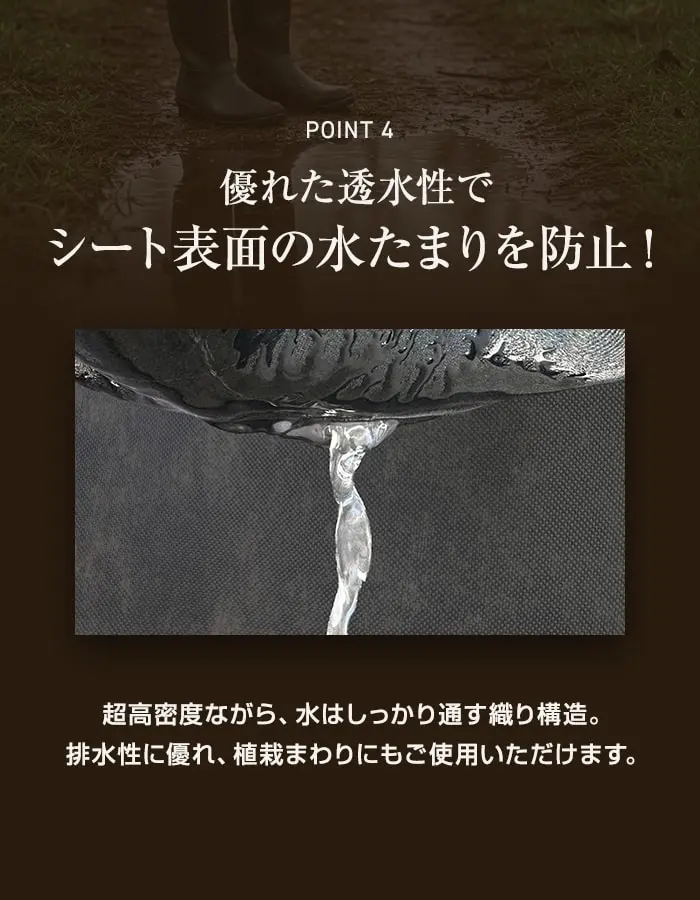 優れた透水性でシート表面の水たまりを防止!