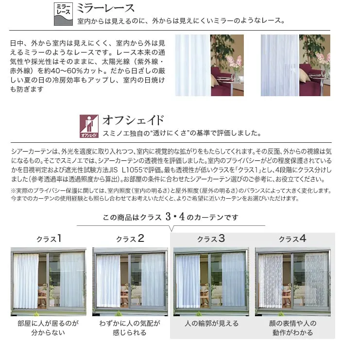 オフシェイド、スミノエ独自の"透けにくさ"の基準で評価しました。