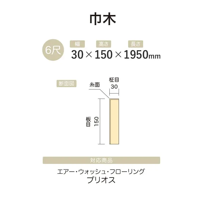 【法人・個人事業主様専用】巾木 イクタ エアーウォッシュフローリング プリオス 1950mm【掲載品番】IH6-AWP201 / IH6-AWP202 / IH6-AWP203 / IH6-AWP204 / IH6-AWP205 / IH6-AWP206 / IH6-AWP207 / IH6-AWP208 / IH6-AWP209