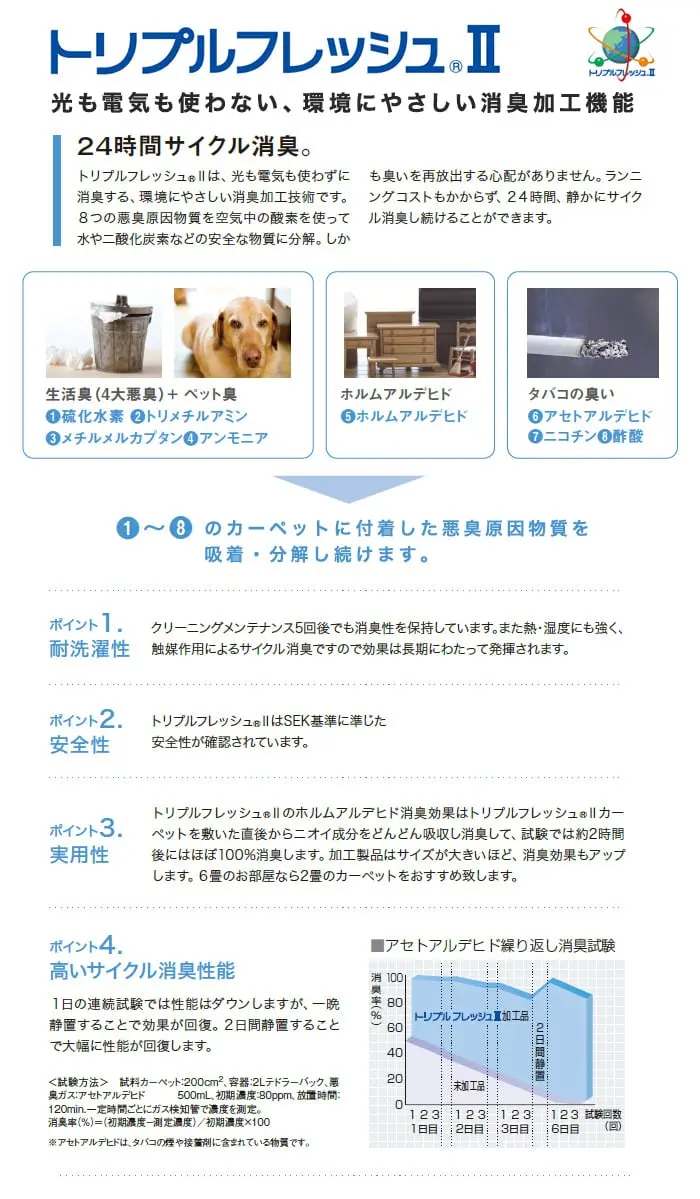 光も電気も使わない、環境にやさしい消臭加工機能