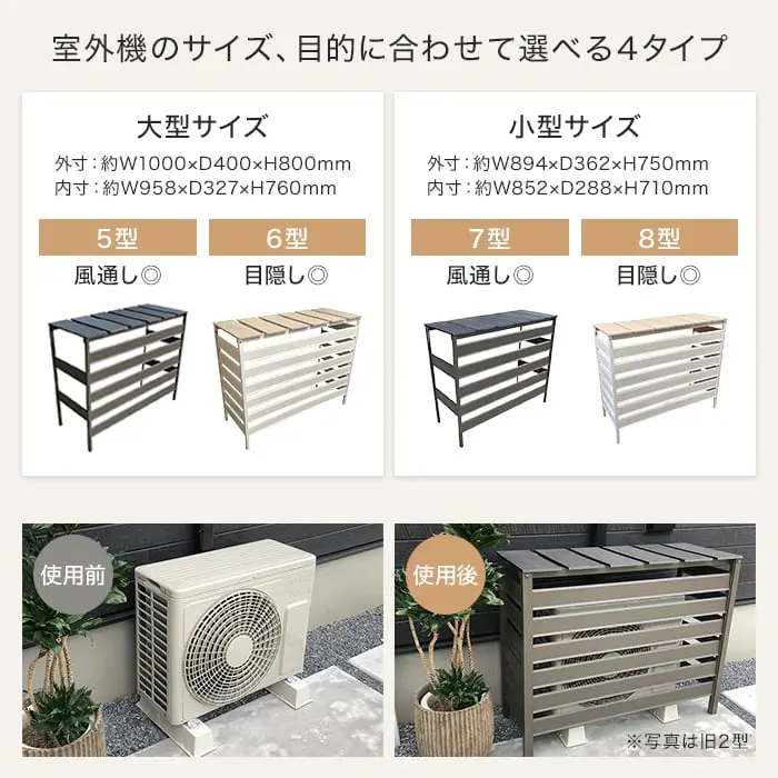 室外機のサイズ、目的に合わせて選べる4タイプ