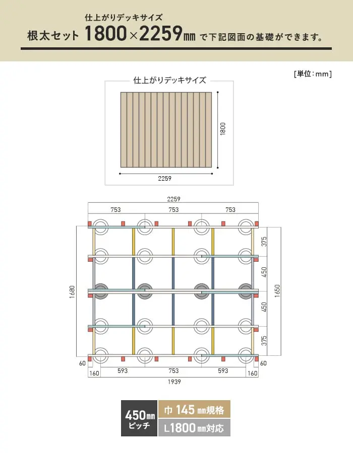 仕上がりデッキサイズ