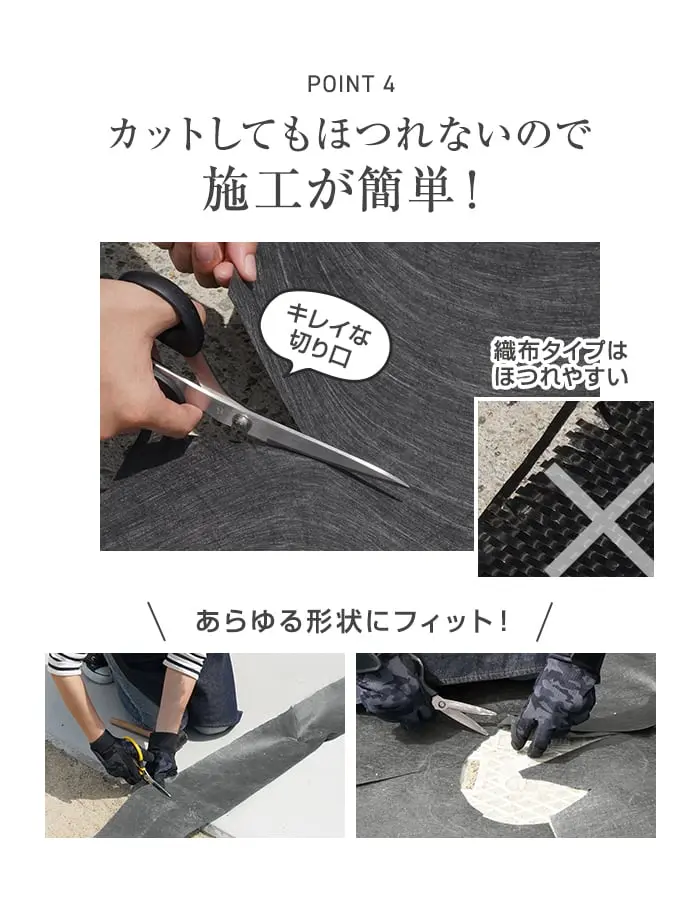 カットしてもほつれないので施工が簡単