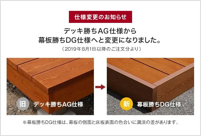 デッキ勝ちAG仕様から幕板勝ちDG仕様へと変更になりました。