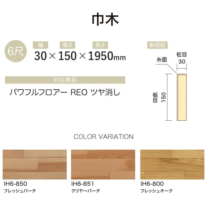 【法人・個人事業主様専用】巾木 イクタ パワフルフロアーREO(ツヤ消し) 1950mm【掲載品番】IH6-850 / IH6-851 / IH6-800