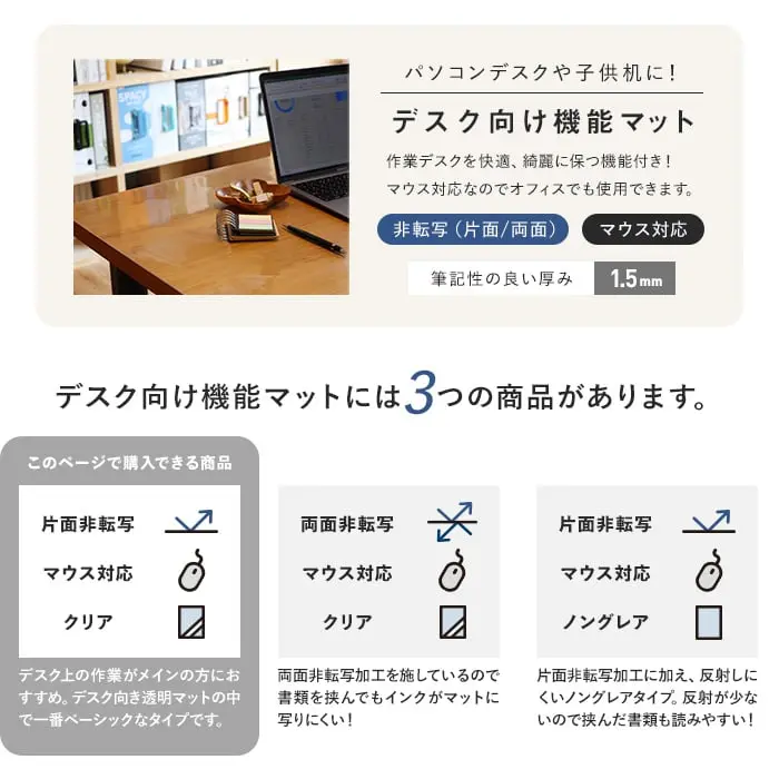 デスク向け機能マットには3つの商品があります。