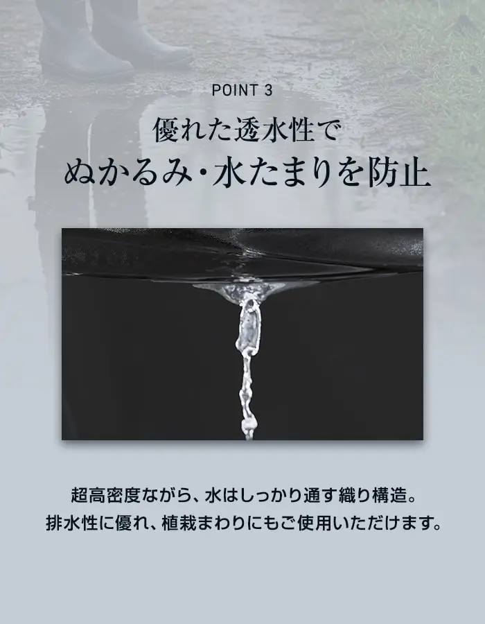 優れた透水性でぬかるみ・水たまりを防止