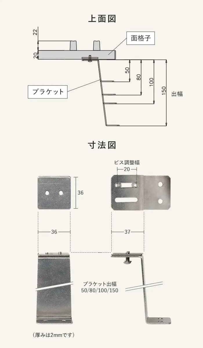 上面図、寸法図