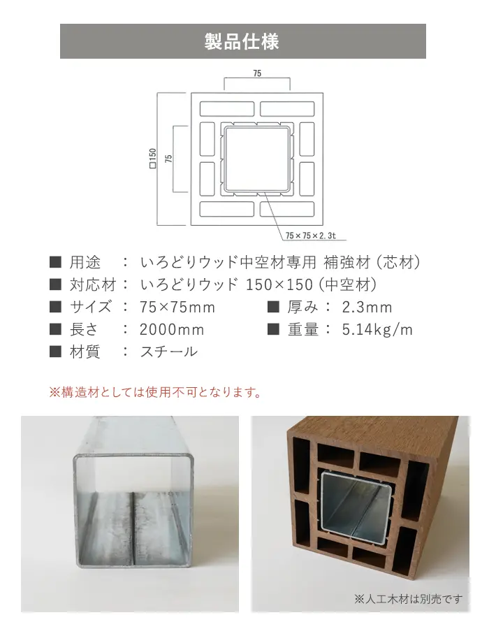 いろどりウッド 中空材専用 補強材(芯材) 150×150用【掲載品番】HOKYO-150150C
