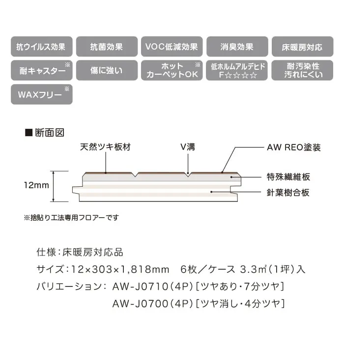 【法人・個人事業主様専用】イクタ フローリング材 パワフルフロアーREO オーク 4P フレッシュオ-ク 床暖 1坪【掲載品番】AW-J0710 / AW-J0700