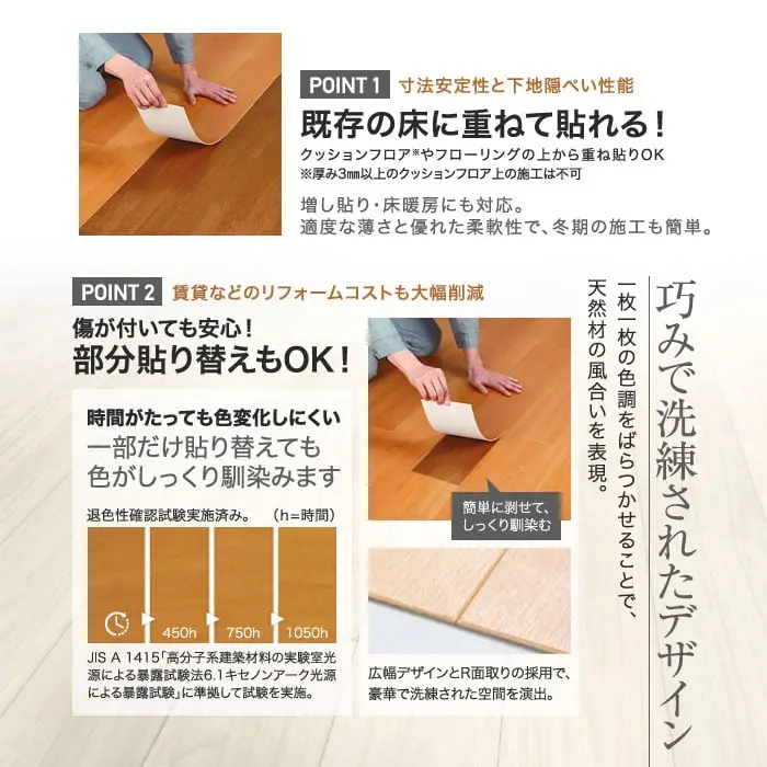 既存の床に重ねて貼れる!