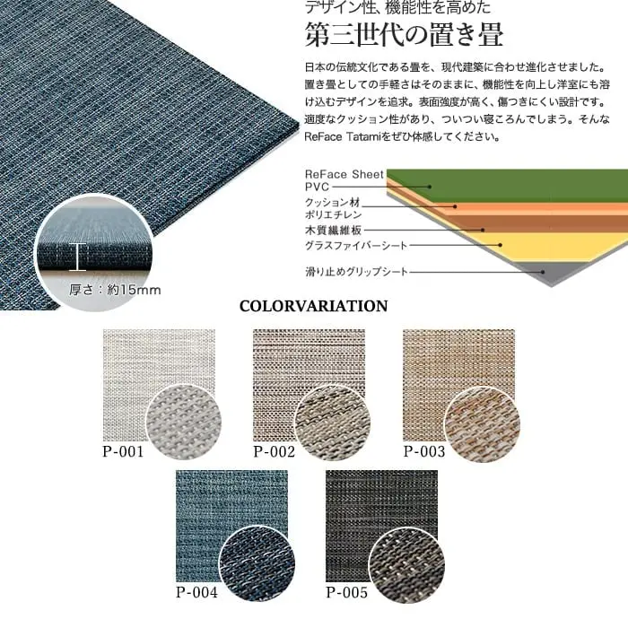 置き畳 高機能 ReFace Tatami Precious 820×820×約15mm厚 同柄2枚セット【掲載品番】P-001 / P-002 / P-003 / P-004 / P-005