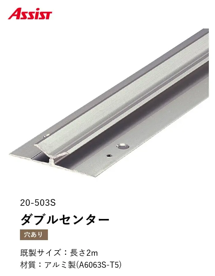 カーペット見切り アルミ ダブルセンター 20-503S 穴有(対応厚み:~7.5mm) 既製サイズ 2m【掲載品番】20-503S22