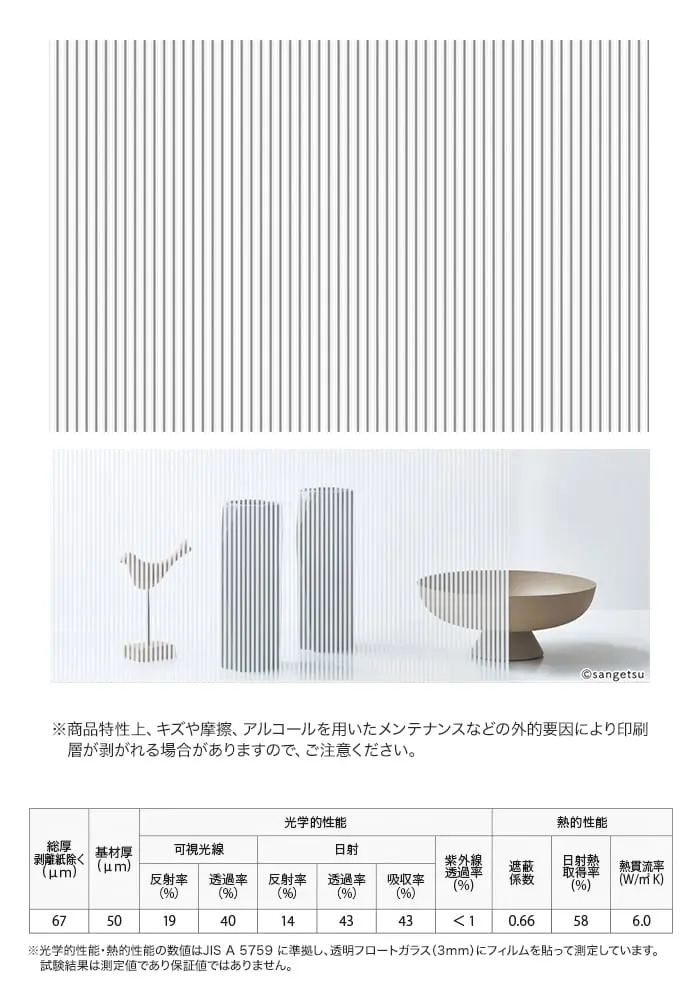 ガラスフィルム サンゲツ クレアス ストライプス ヨキ 1250mm巾 GF1826【掲載品番】GF1826
