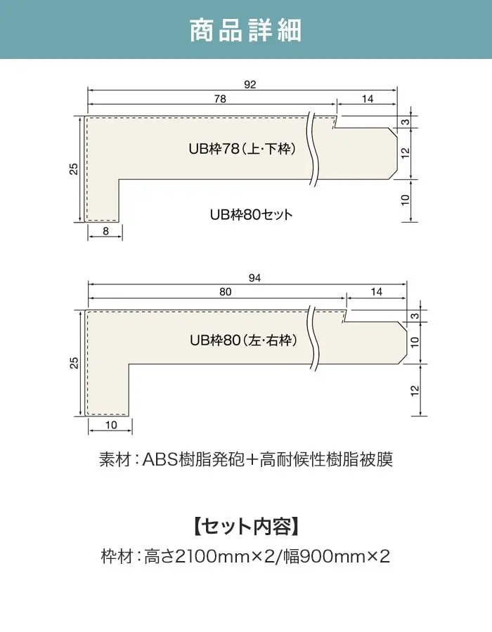 UB枠 80 4方枠セット 2100×900 集合住宅用 ユニットバス開口枠 マイルドホワイト【掲載品番】UBM80AB-42123 / UBM80AB-42122 / UBM80AB-42169