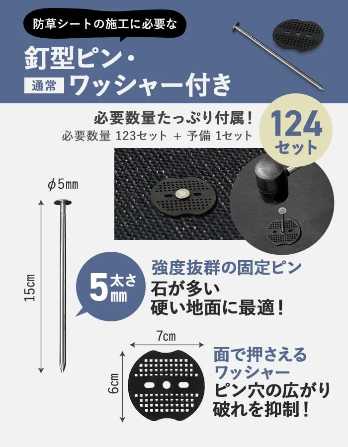 防草シートの施工に必要なピン・ワッシャー付き