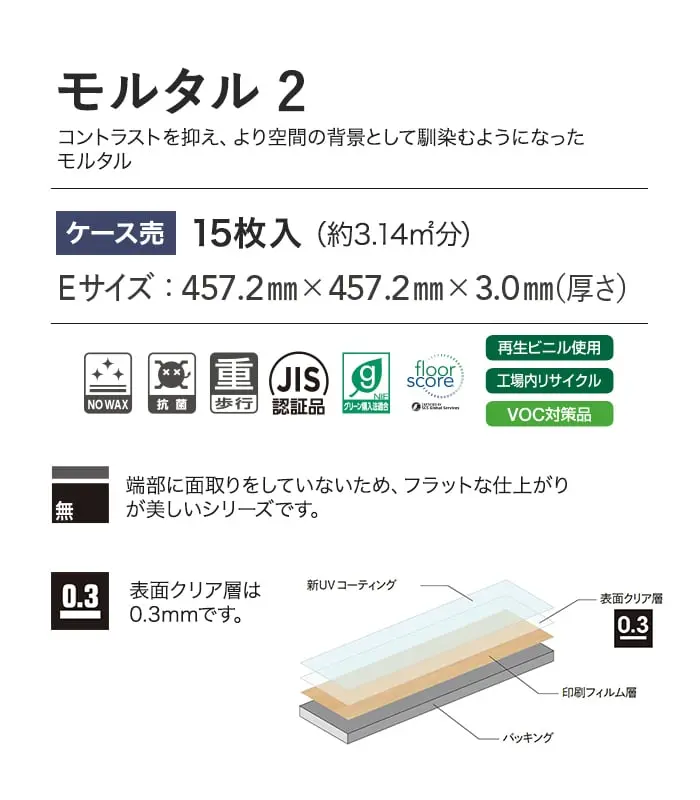 コントラストを抑え、より空間の背景として馴染むようになったモルタル