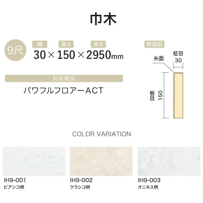 【法人・個人事業主様専用】巾木 イクタ パワフルフロアーACT 2950mm【掲載品番】IH9-001 / IH9-002 / IH9-003