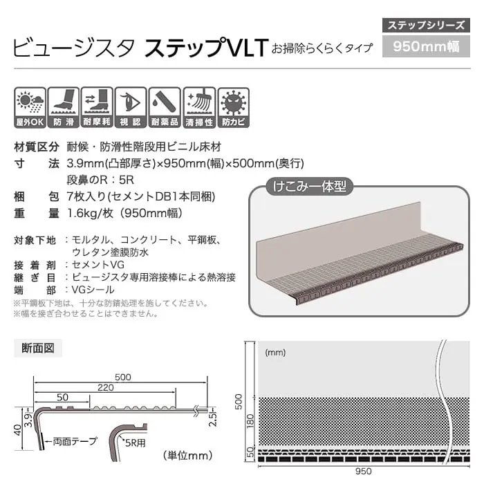 タジマ 階段用 ノンスリップシート ビュージスタ ステップVLT お掃除らくらく けこみ一体型 950mm巾【掲載品番】VLT-4011-1 / VLT-4031-1 / VLT-4021-1 / VLT-4041-1
