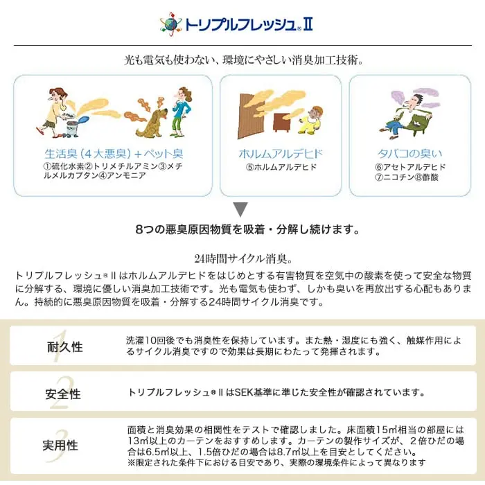 8つの悪臭原因物質を吸着・分解し続けます。