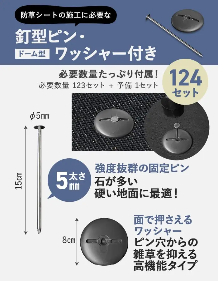 防草シートの施工に必要なピン・ワッシャー付き