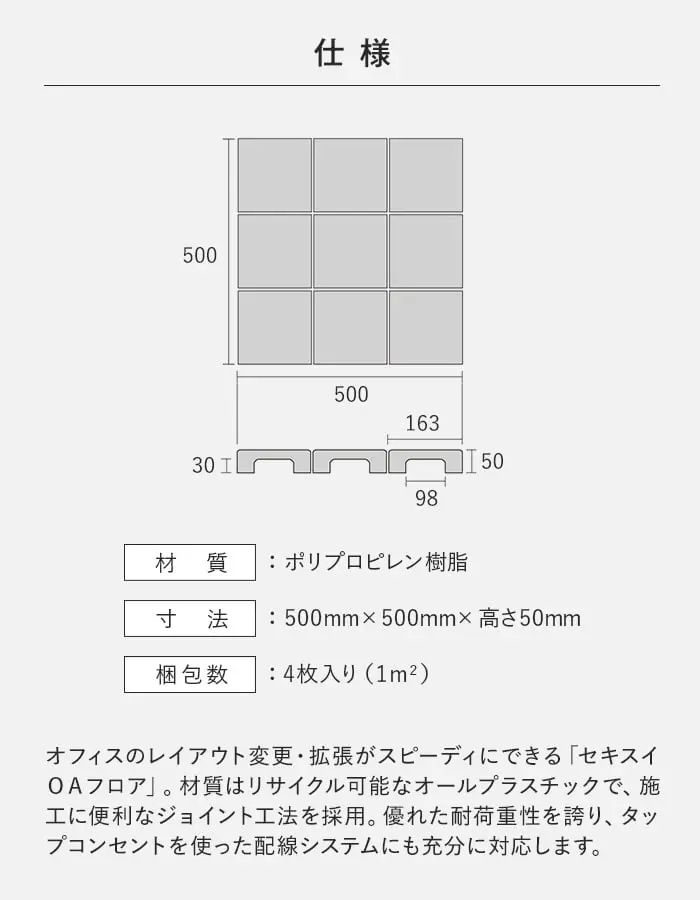 オフィスのレイアウト変更・拡張がスピーディにできる「セキスイOAフロア」。