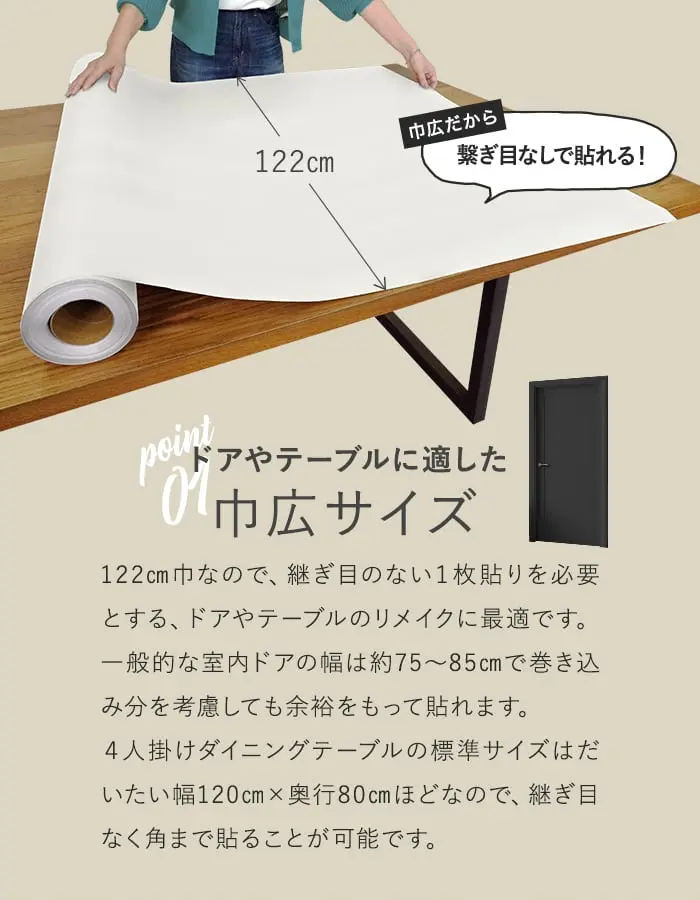 ドアやテーブルに適した巾広サイズ