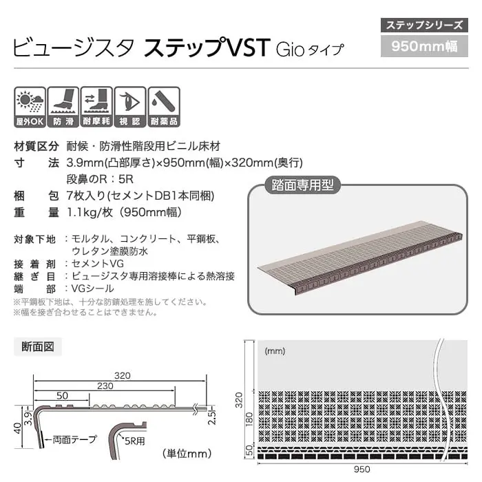タジマ 階段用 ノンスリップシート ビュージスタ ステップVST ジオタイプ 踏面専用型 950mm巾【掲載品番】VST-701-1 / VST-702-1 / VST-703-1 / VST-704-1 / VST-706-1