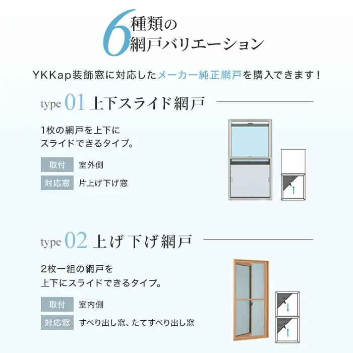 6種類の網戸バリエーション