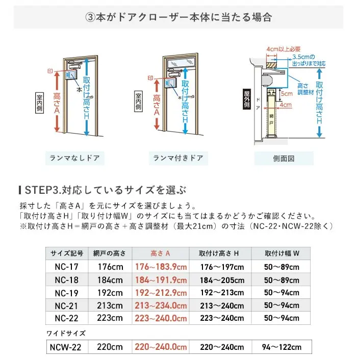 ドアクローザー本体に当たる場合
