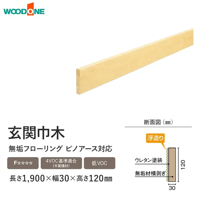 玄関巾木 ウッドワン ピノアース対応 長さ1900×幅30×高さ120mm【掲載品番】GS3721-UY-NL / GS3721-UY-WE / GS3721-UY-MB / GS3721-UY-IV / GS3721-UY-LT / GS3721-UY-MD / GS3721-UY-DA