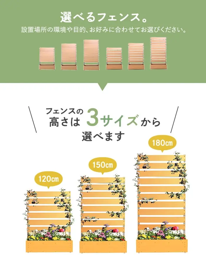 フェンスの高さは3サイズから選べます