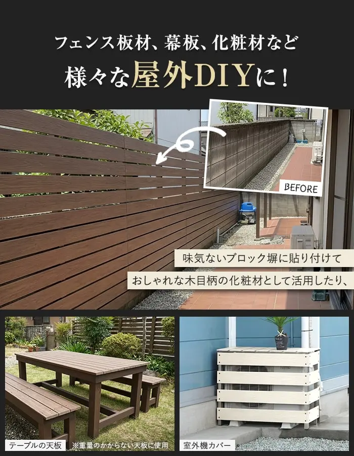 フェンス板材、幕板、化粧材など様々な屋外DIYに!