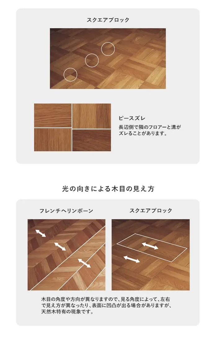 光の向きによる木目の見え方