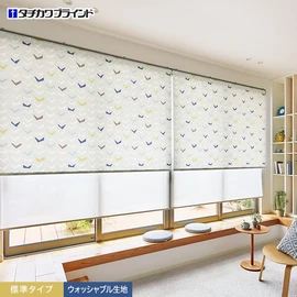 タチカワブラインド「ラルクシールド」の「ノッカ」標準タイプ。軽やかなラインが流れる遊び心あるデザインです。洗えるウォッシャブル仕様です