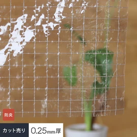 生地のみを切売り!防炎・ターポリン・0.25mm厚の糸入り透明ビニールカーテン生地です