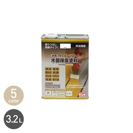 非浸透型水性木部保護塗料。高隠ぺい・低臭。防虫防腐効果。耐候性・はっ水性優秀。低VOC。1回塗り可。JASS18適合
