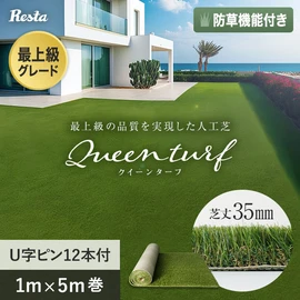 人工芝 ロール 1m×5m 芝丈35mm リアル人工芝 クイーンターフ U字ピン12本付き