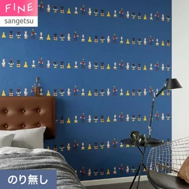 後ろ姿で横に並んだディズニーの仲間たち。ネイビーブルーのベースがアクセントに使いやすいパターンです