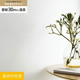 簡単に施工できるスリットタイプの高機能のり付き壁紙30mと、すぐにDIYが始められる道具のセット