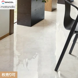 シンコールの複層ビニル床タイルです。艶やかで光沢のある表面が、まるで本物の大理石のような質感を再現しています