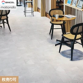シンコールの複層ビニル床タイルです。タイルによってさまざまなモチーフが現れます